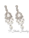 Silver Pearl and Crystal Bridal Chandelier Earrings