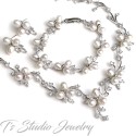 Freshwater Pearl and CZ Crystal Jewelry Necklace Earrings Set