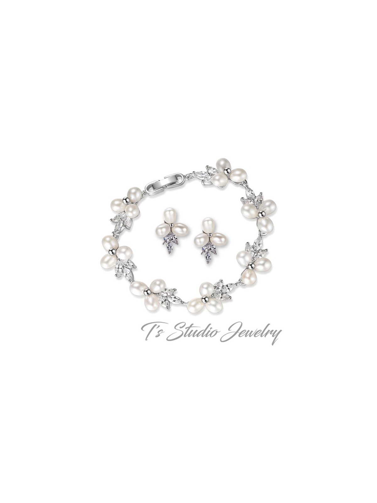 Freshwater Pearl and CZ Crystal Bridal Bracelet
