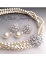 Pearl Bridal Necklace with Crystal Flower Accent