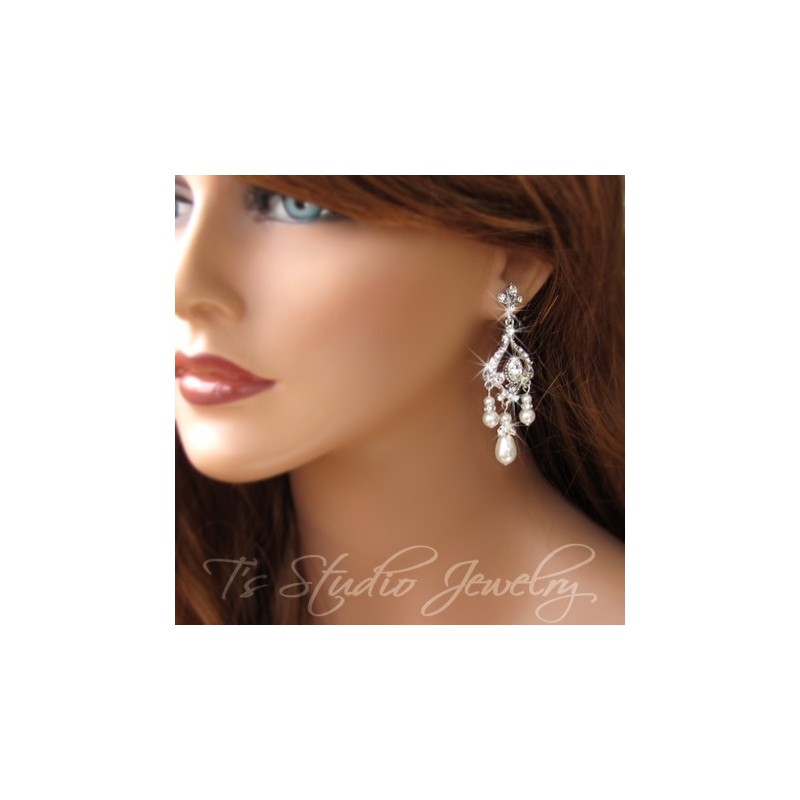 Pearl Bridal Chandelier Earrings