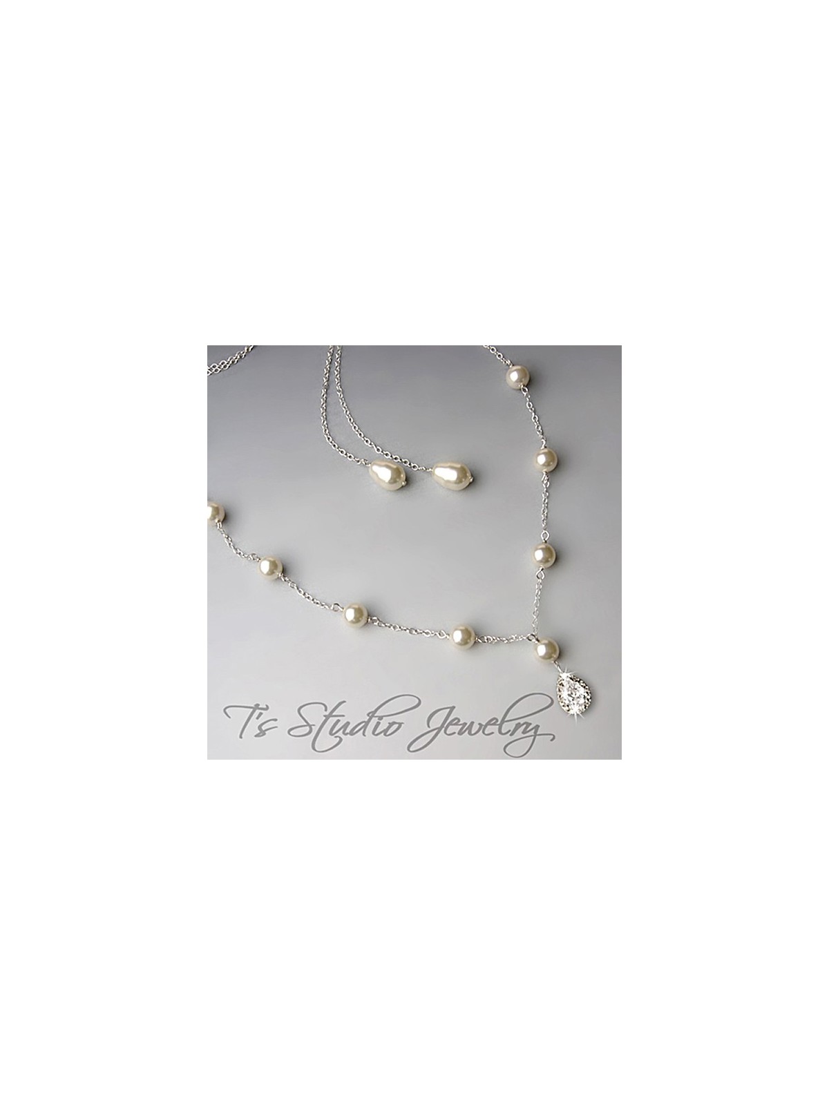 Pearl Backdrop Lariat Bridal Necklace Back Drop Silver or Gold Chain