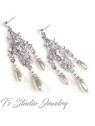 Vintage Style Rhinestone Crystal and Pearl Chandelier Bridal Earrings