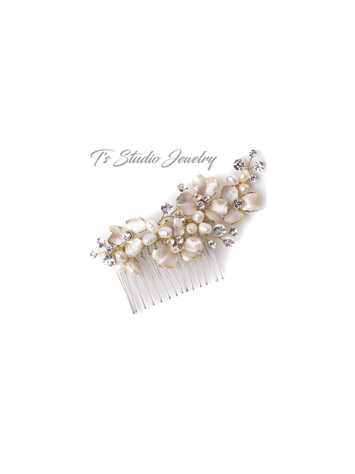 Freshwater Pearl & Crystal Bridal Hair Comb Silver or Gold