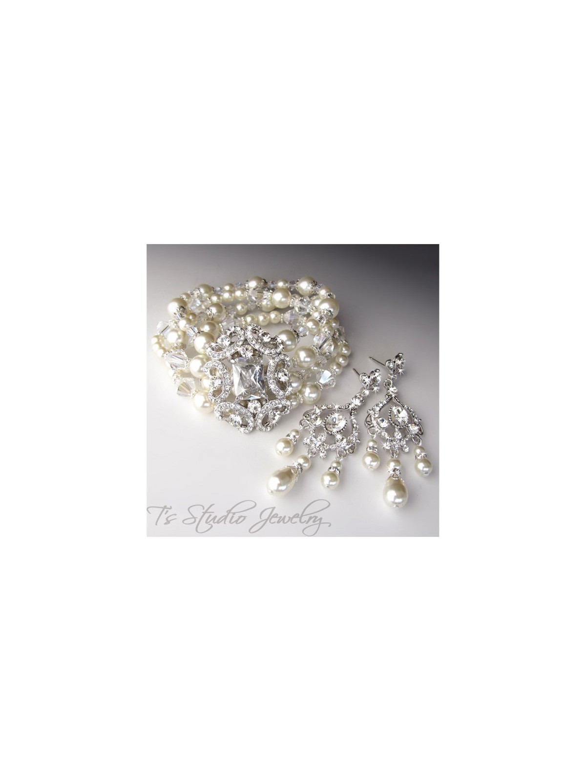 Pearl and Crystal Bridal Cuff Wedding Bracelet