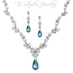 CZ Something Blue Crystal Necklace Earring Set