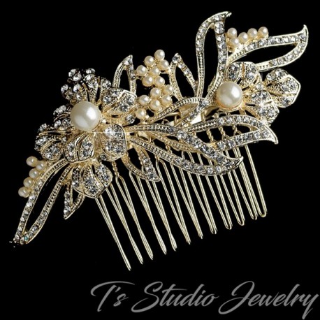 Rhinestone Gold Bridal Hair Comb 