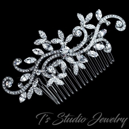 Silver Swirl Design Leaf Bridal Hair Comb