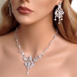 CZ Pave Crystal Bridal Necklace Earrings Set