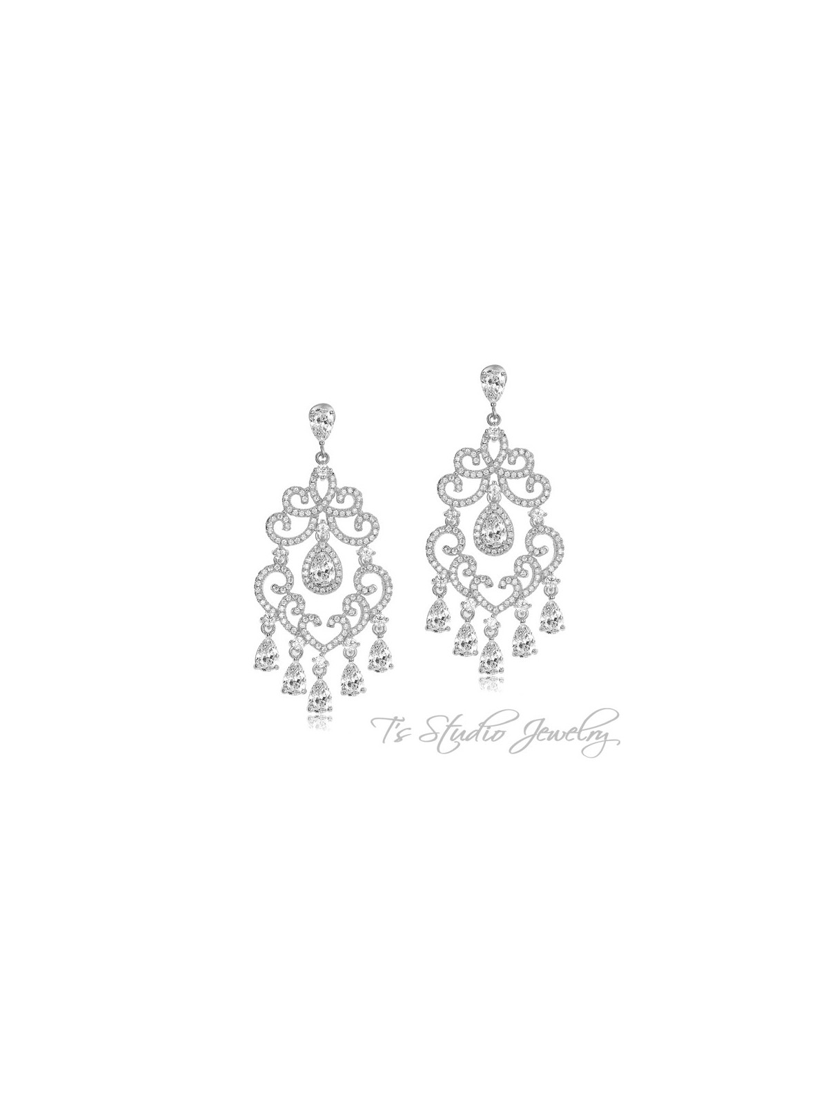 Delicate Crystal Chandelier Bridal Earrings - Silver or Rose Gold