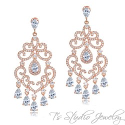 Delicate Crystal Chandelier Bridal Earrings - Silver or Rose Gold