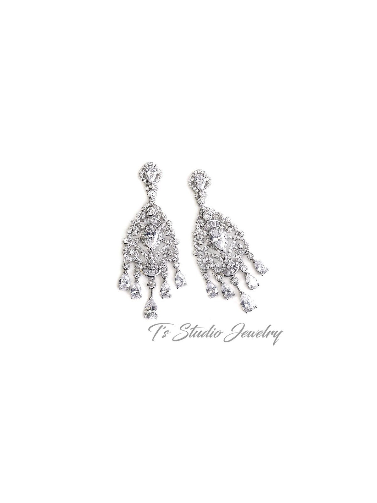 CZ Crystal Chandelier Wedding Earrings