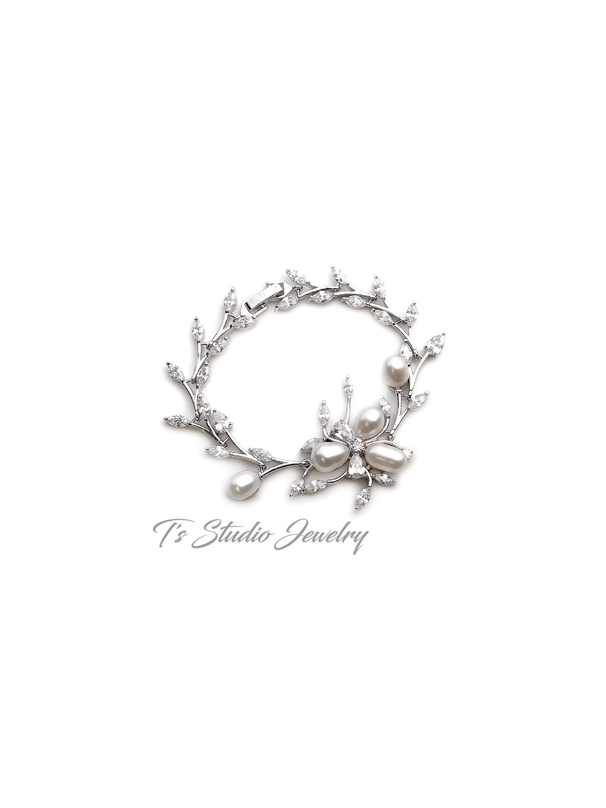 Freshwater Pearl Necklace Earrings Bracelet Bridal Jewelry Set