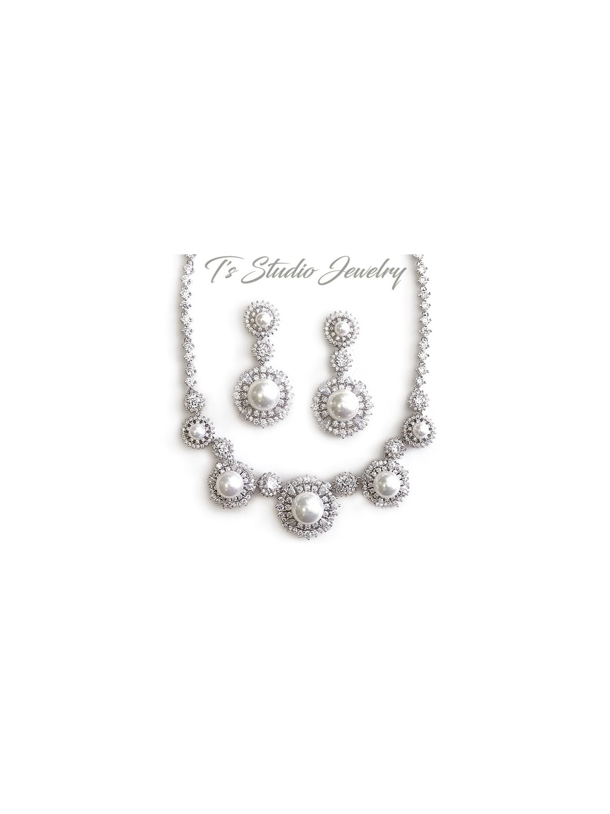 CZ & Pearl Drop Bridal Wedding Earrings