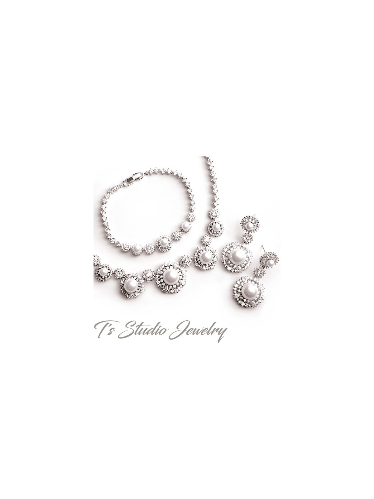 CZ & Pearl Drop Bridal Wedding Earrings