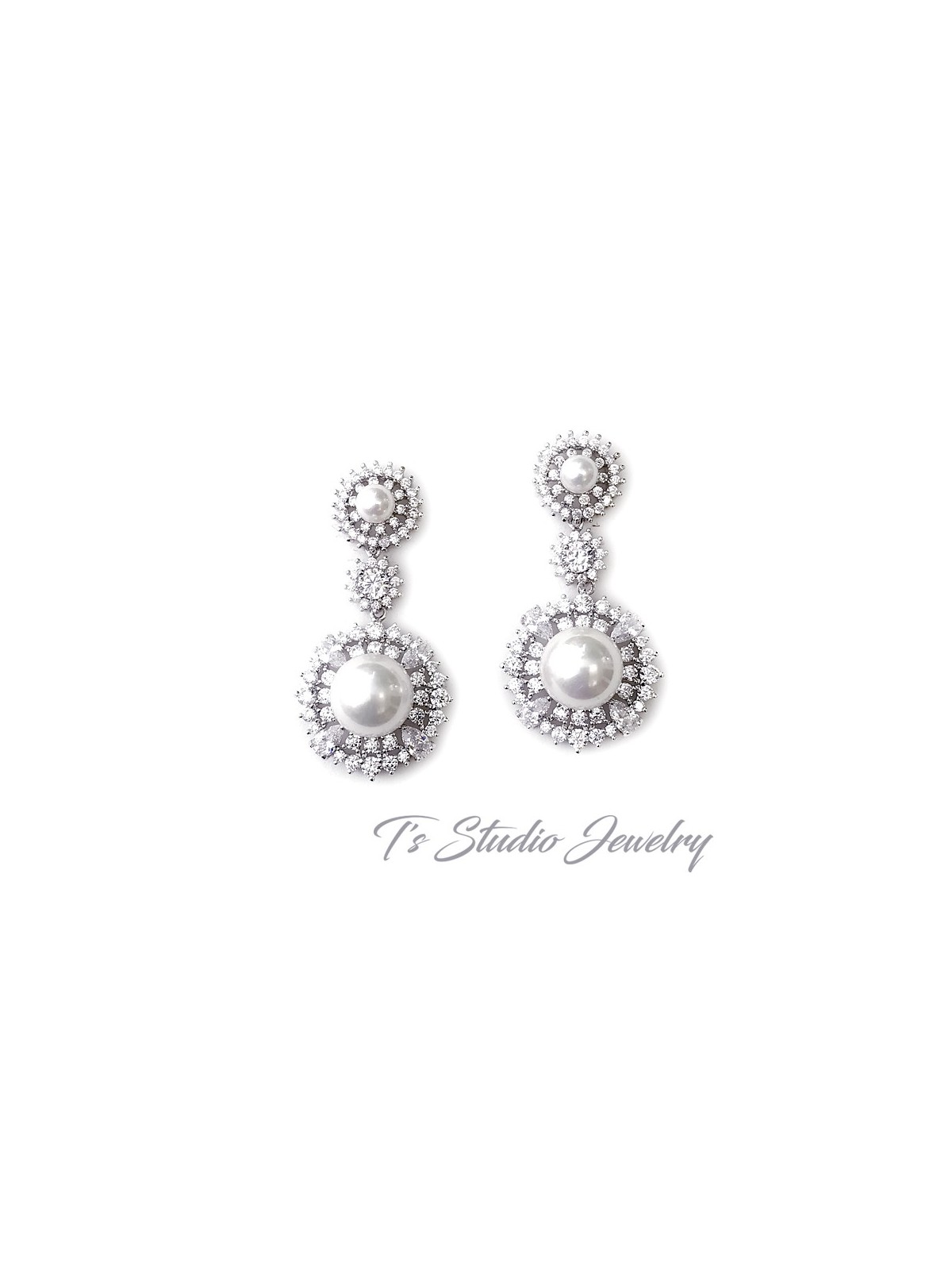 Round Pearl Drop Bridal Necklace & Earrings Set