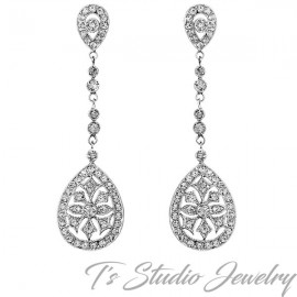 Great Gatsby Art Deco Vintage Style Crystal Chandelier Bridal Earrings