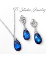 Sapphire Blue Crystal Necklace Earrings Set