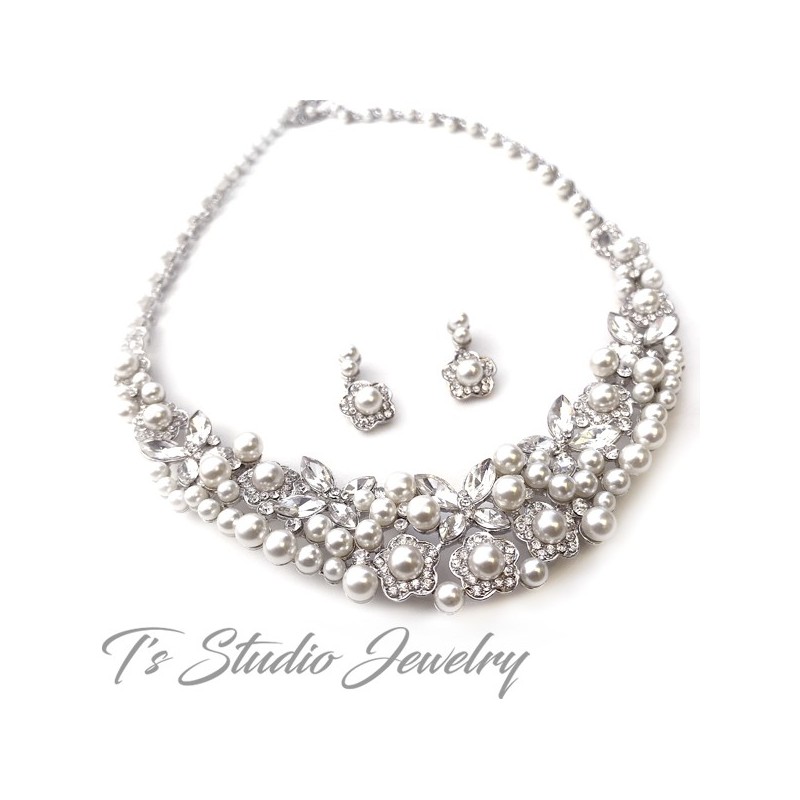 Statement Pearl Necklace & Earrings Bridal Set