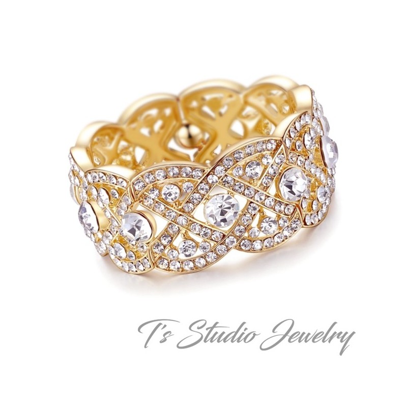 Gold Crystal Rhinestone Bridal Cuff Bracelet