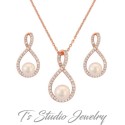 Infiniy CZ and Pearl Necklace & Earrings Set