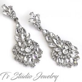 Vintage ANTIQUE Style Dark SILVER GF Pearl Wedding Camellia EARRINGS 7261S