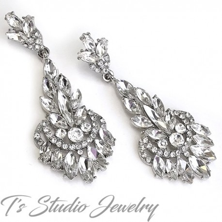 Vintage Great Gatsby Silver Bridal, Long Chandelier Style Earrings