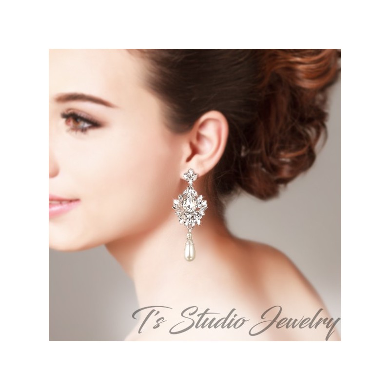 Crystal Statement Wedding Chandelier Earrings in Rose Gold