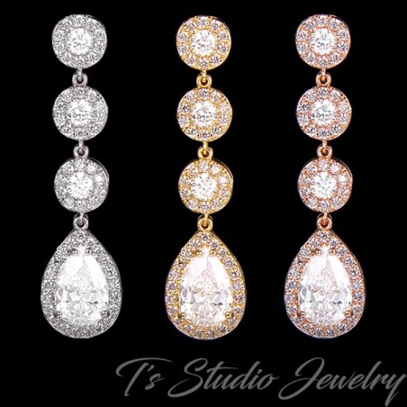 CZ Bridal Earrings Silver, Gold or Rose Gold