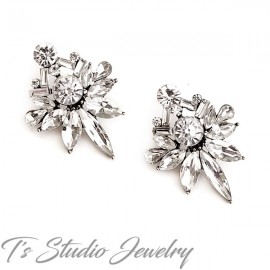 Romantic Vintage Crystal Stud Antique Silver Earrings