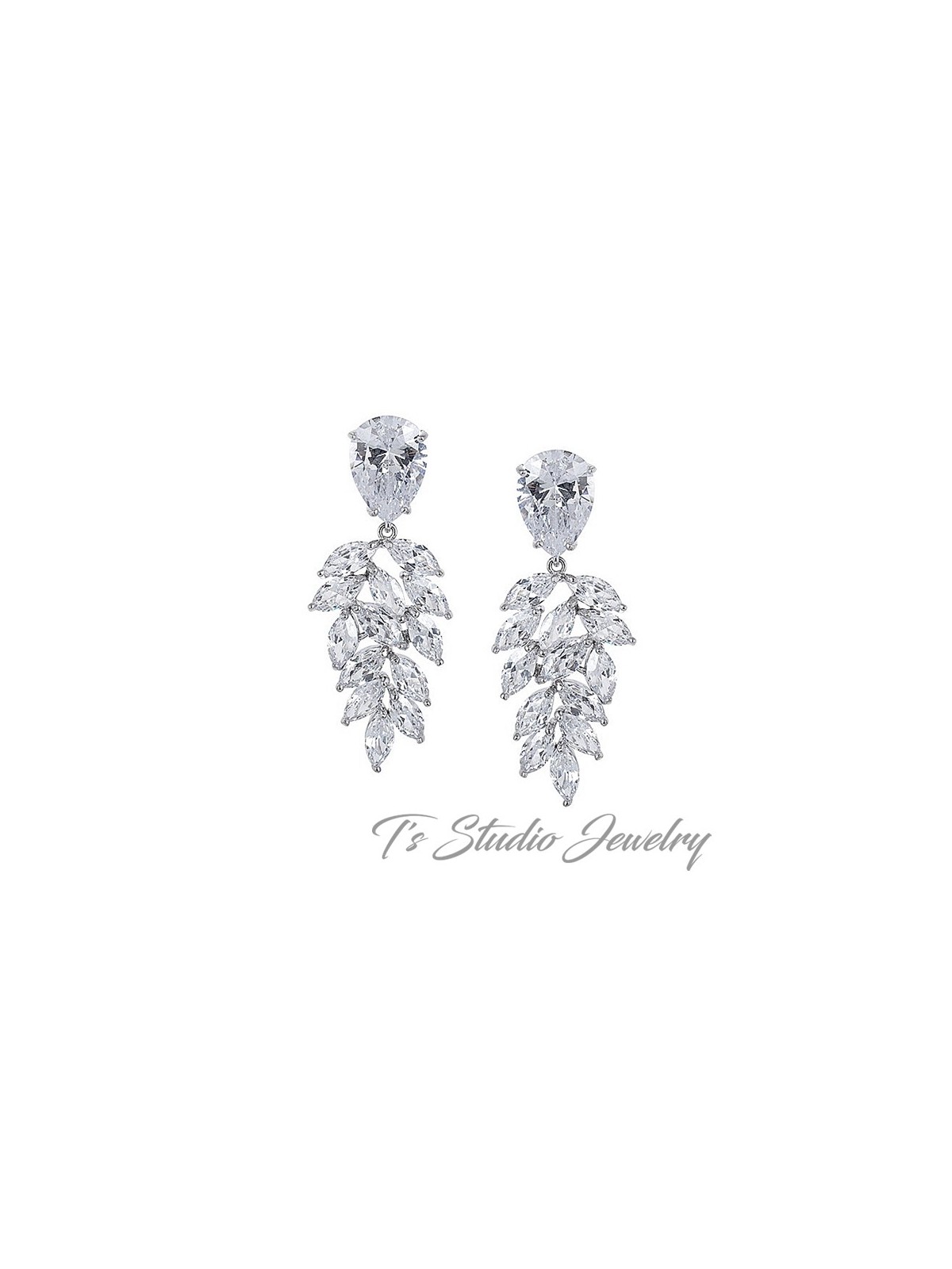 Marquise and Pear Shaped CZ Cubic Zirconia Bridal Chandelier Earrings 