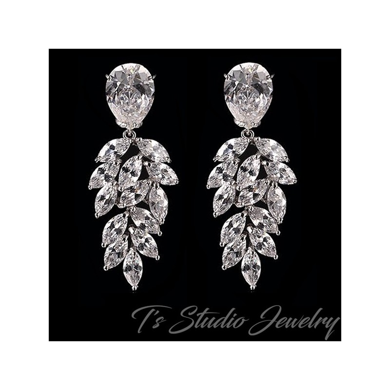 Marquise and Pear Shaped CZ Cubic Zirconia Bridal Chandelier Earrings Marquise and Pear Shaped CZ Cubic Zirconia Bridal Chandelier Earrings