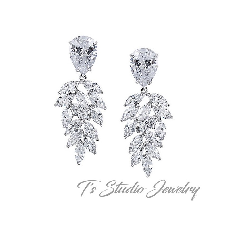 Marquise and Pear Shaped CZ Cubic Zirconia Bridal Chandelier Earrings 