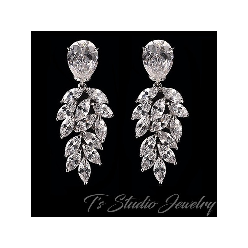 Marquise and Pear Shaped CZ Cubic Zirconia Bridal Chandelier Earrings 