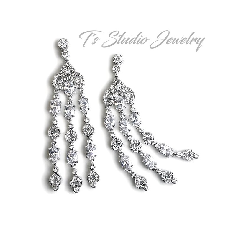 Pave CZ Crystal Chandelier Bridal Earrings