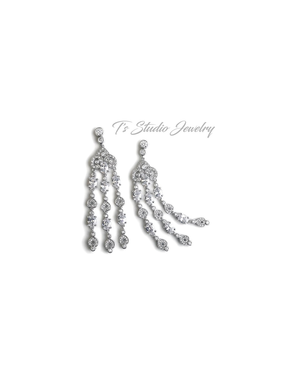 Pave CZ Crystal Chandelier Bridal Earrings