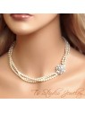 Pearl Bridal Necklace with Crystal Flower Accent Pearl Bridal Necklace with Crystal Flower Accent
