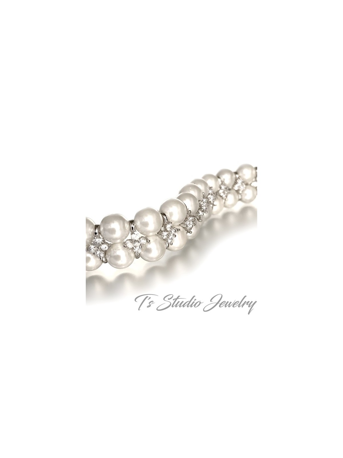 Cubic Zirconia & Pearl Bridal Bracelet
