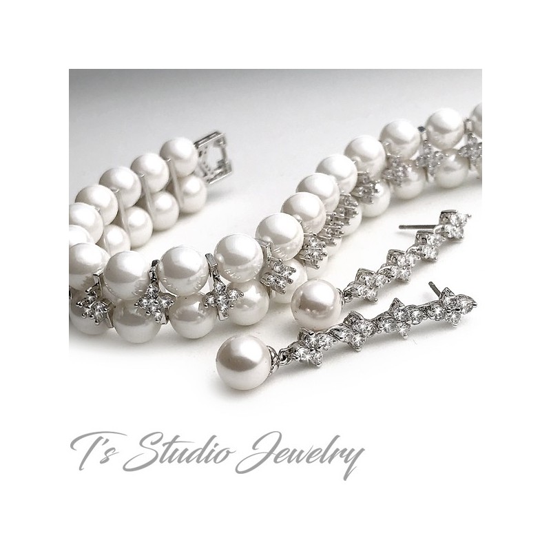 Cubic Zirconia and Pearl Bridal Earrings Cubic Zirconia and Pearl Bridal Earrings