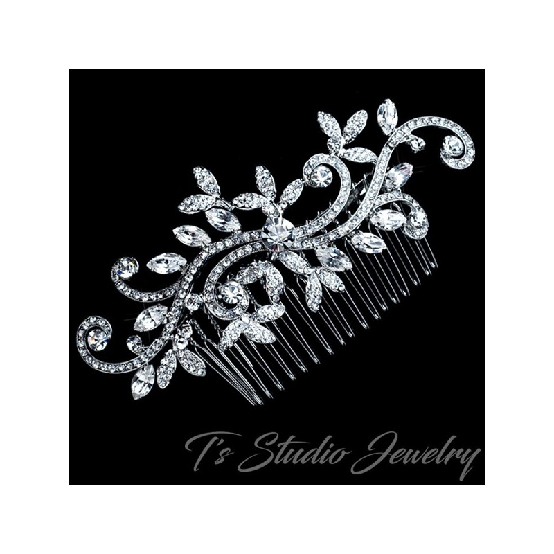 Silver Swirl Design Leaf Bridal Hair Comb