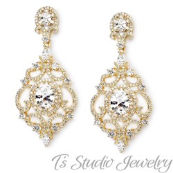Delicate Gold Pave Bridal Earrings