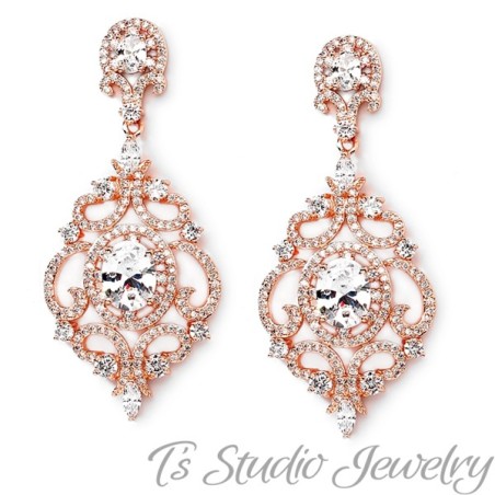 Rose Gold Pave CZ Bridal Earrings