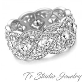 Silver Crystal Rhinestone Bridal Cuff Bracelet
