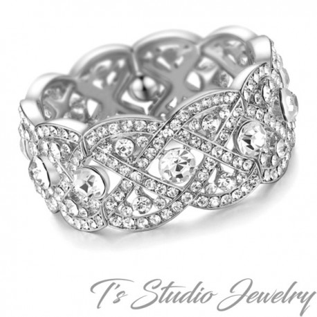 Gold Crystal Rhinestone Bridal Cuff Bracelet