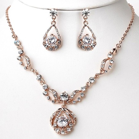 Rose Gold Necklace & Earrings Jewelry Set