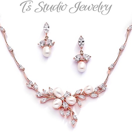 Rose Gold Pearl Wedding Jewelry Set