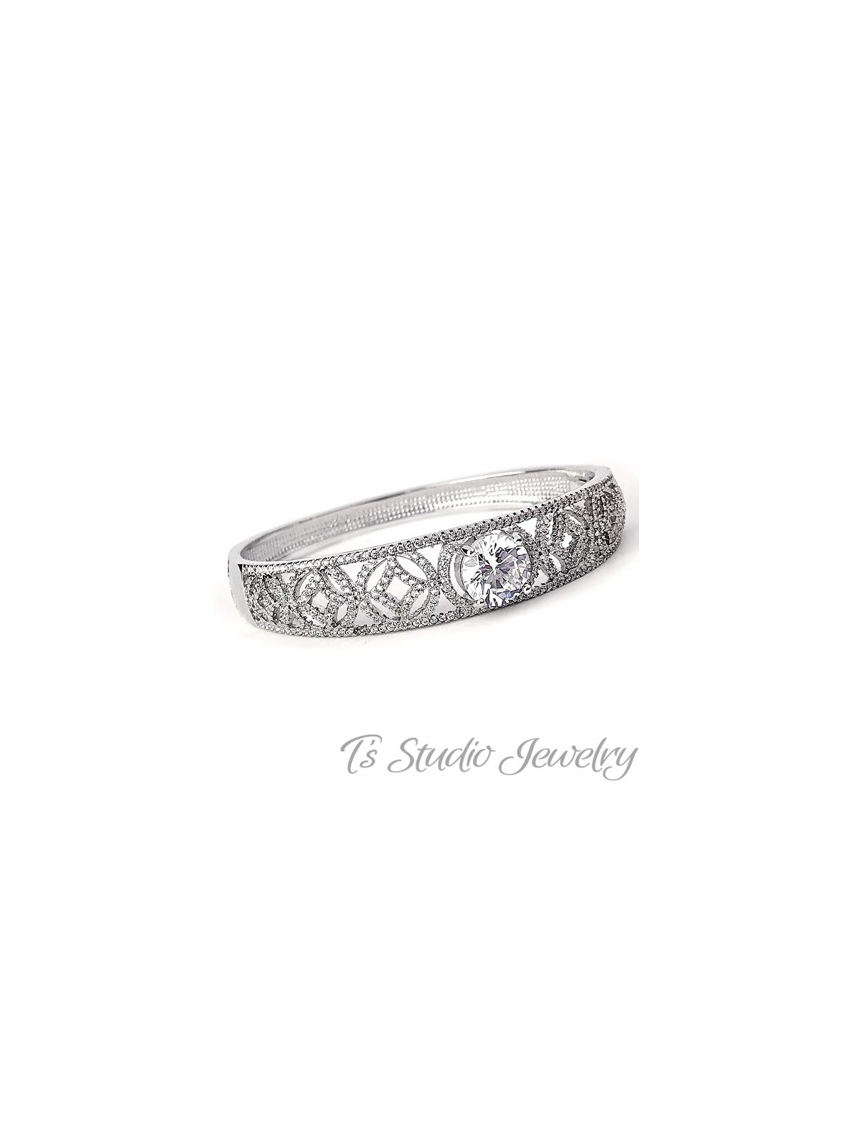 Silver Pave CZ Bridal Wedding Bracelet