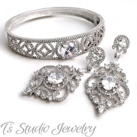 Pave CZ Bridal Bracelet & Earrings Set