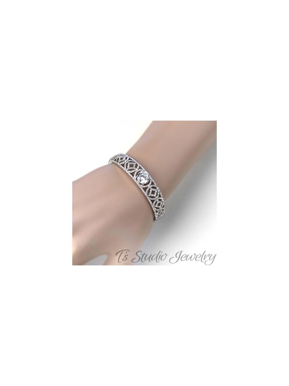 Silver Pave CZ Bridal Wedding Bracelet