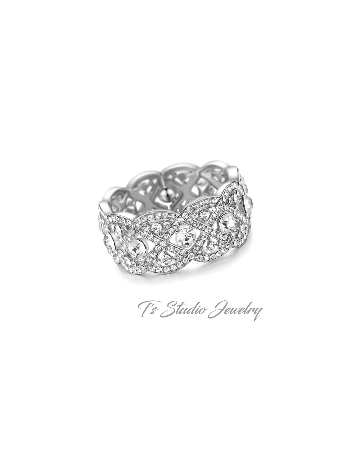 Silver Crystal Rhinestone Bridal Cuff Bracelet